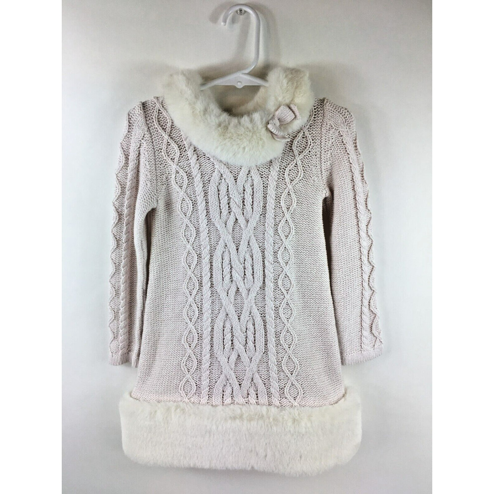 Sweater Dress Catherine Malandrino Girls size 3T  Mauve/ Ivory Faux Fur Trim